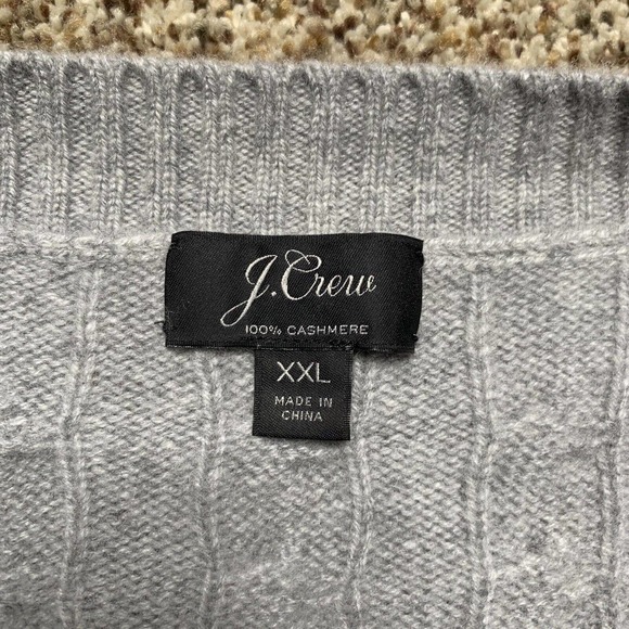 JCrew Cashmere Cable Knit Gray Sweater Size XXL 2XL Crewneck EUC - Picture 2 of 5